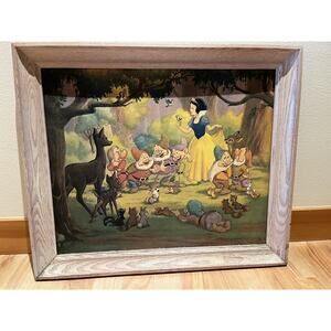 Vintage 1947 Framed Walt Disney Snow White 7 Dwarfs and Bambi
